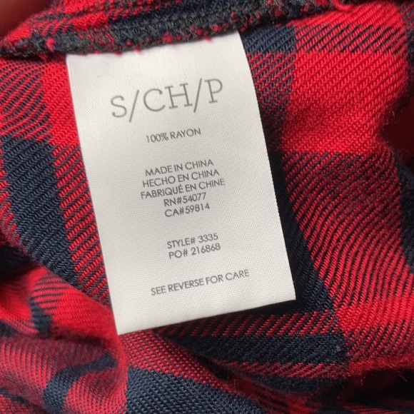 CAbi Lodge Blouse Ruffle Buffalo Plaid Red Black sz Small - Picture 5 of 5